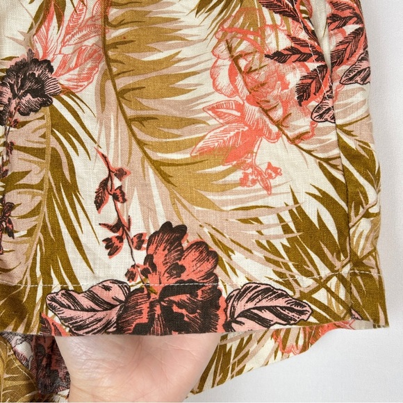 Kut from the Kloth Pink Brown Tan Palm Tree 100% Linen Elastic Waist Shorts - Picture 4 of 11